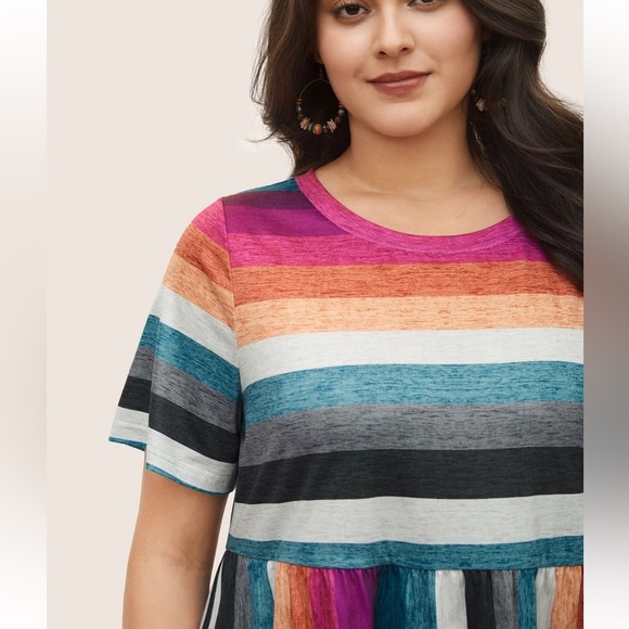 BloomChic Plus Size XL Color Striped Crew Neck Gathered T-shirt us14-16 - Picture 3 of 7